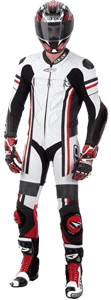 Minimum riding gear: full-face helmet, one-piece suit, gloves, and boots.